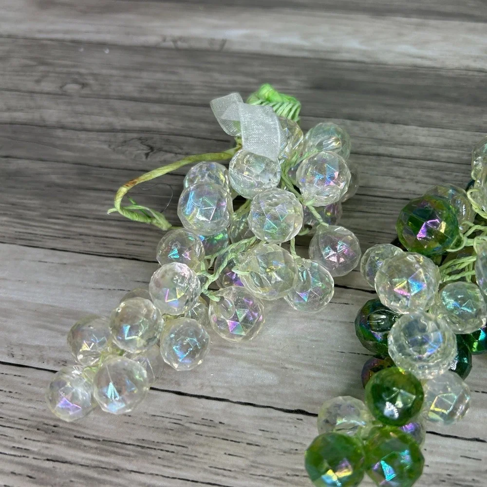 Lucite Grape Clusters Faceted Clear Green Lot Acrylic Faux Fruit Vintage MCM